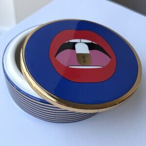 Jonathan Adler Full Dose Porcelain Trinket Dish Box 4.5" x 1.5" - Pill in Mouth